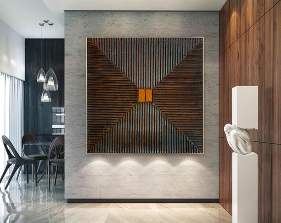 Black Textured Painting Black Abstract wall art Black and Orange Painting Wabi-Sabi Wall Art Black Canvas Wall Art Minimalist Painting A678