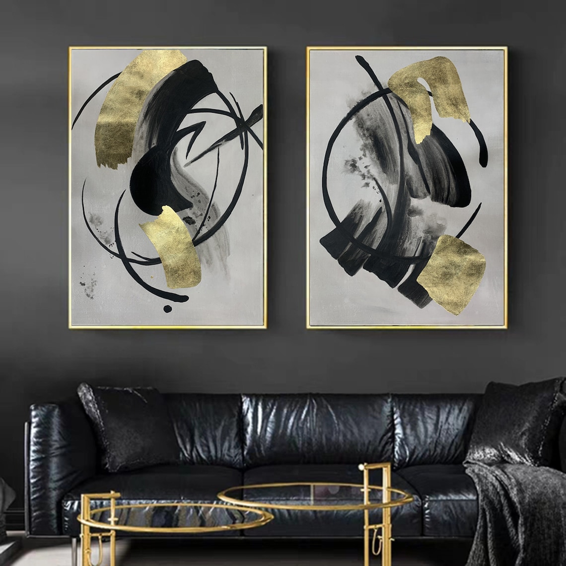Large Abstract Wall Art Gold Painting on Canvas Original Etsy