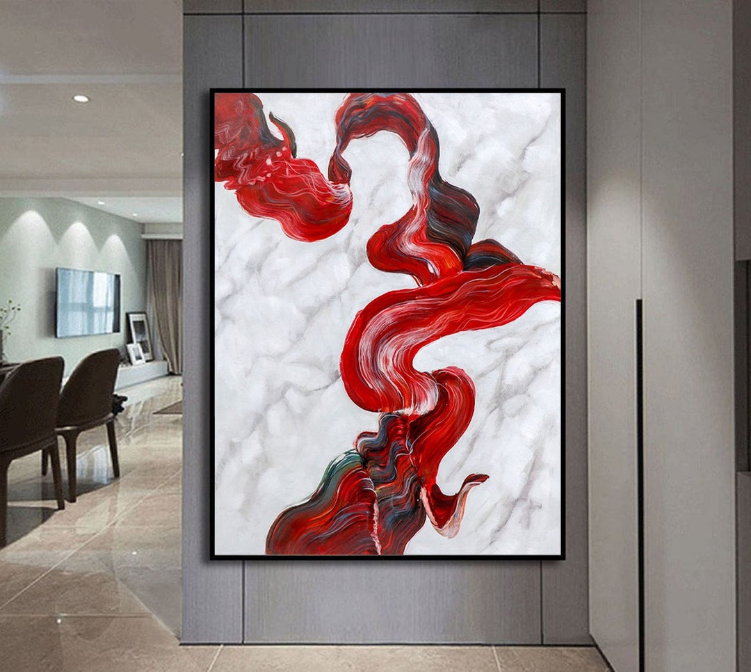 Original Red Abstract Oil Painting on Canvas | Handmade Abstract Wall ...