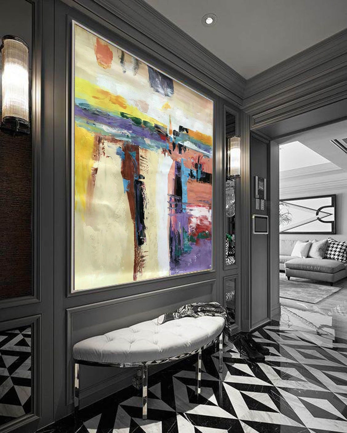 Living Room Wall Art Original Oil Painting Abstract Large Etsy