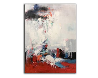 Modern Abstract Paintings on Canvas, Large Canvas Art Abstract, Red Painting  on Canvas, Original Abstract Painting, Textured Wall Art M538 