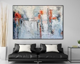 Original Abstract Textured Painting – Handmade Colorful Wall Art in Red Blue Gray M694