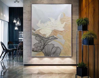 original flower paintings on canvas, extra large wall art abstract, textured wall art canvas, oversized abstract painting A650