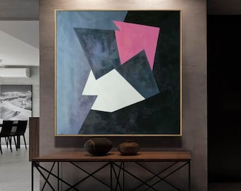 Pintura negra, pintura abstracta original, lienzo de arte mural extragrande, arte mural abstracto grande, pintura abstracta moderna sobre lienzo A58