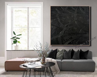 Handmade Black Abstract Painting – Original Textured Wall Art for Modern Interiors A804