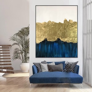 extra large abstract art, modern abstract painting, gold leaf painting, oversized canvas wall art, original abstract acrylic painting A555