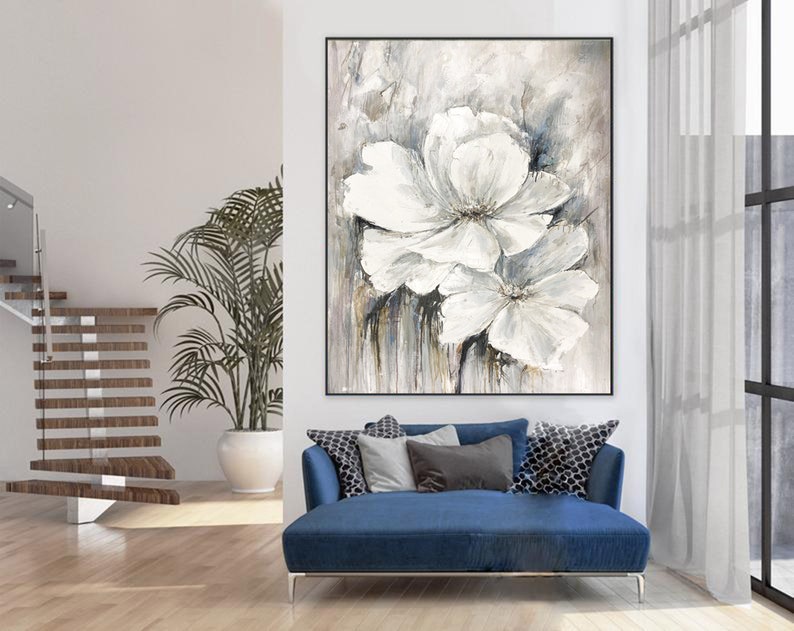 White Flower Oil Painting on Canvas Living Room Wall Art - Etsy