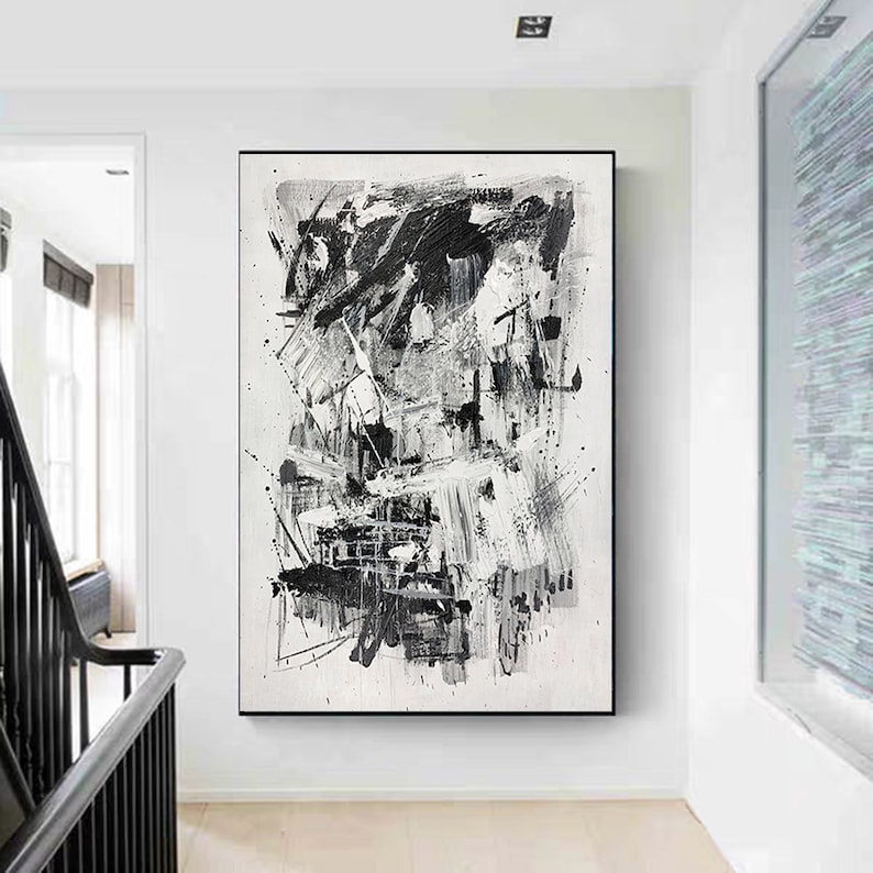 Extra large wall art black and white large abstract canvas Etsy
