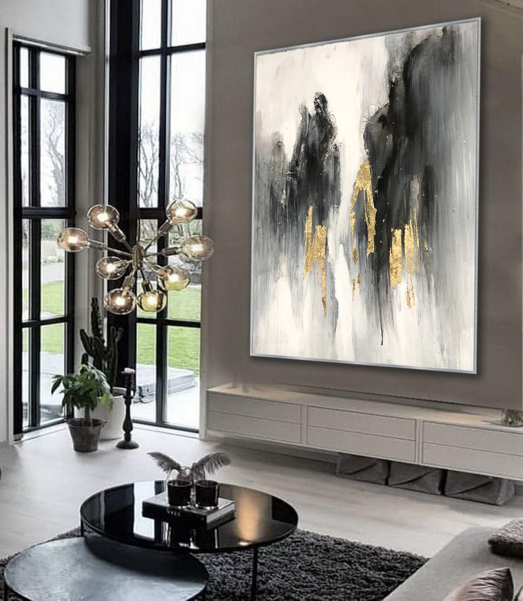 Extra Large Wall Art Abstract Black Painting Gold Painting Etsy