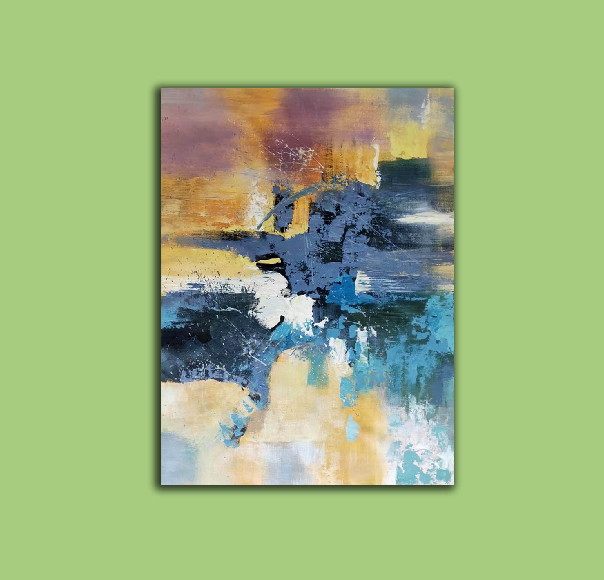 Modern Blue Abstract Painting on Canvas, Extra Large Canvas Wall Art ...