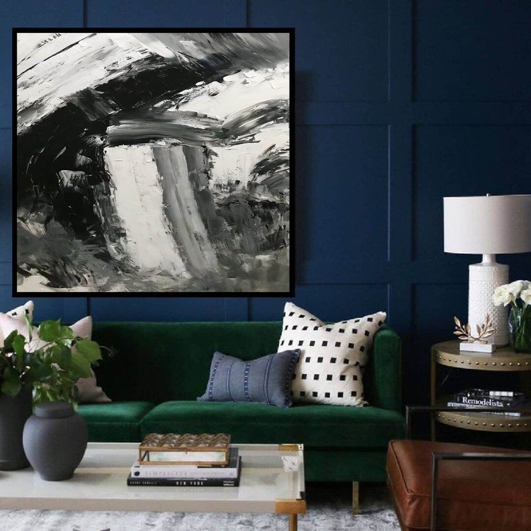 Original Wall Art Black and White Painting on Canvas Extra Large ...