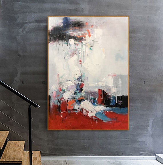 Modern Abstract Paintings on Canvas, Large Canvas Art Abstract, Red Painting  on Canvas, Original Abstract Painting, Textured Wall Art M538 