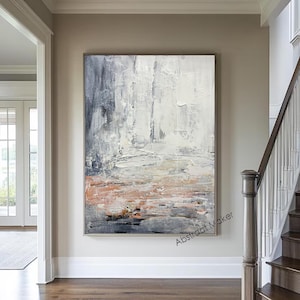 Gray Orange Painting Original Wall Art Gray Canvas Wall Art Textured Wall Art Gray and White Abstract Oil Painting Living Room Painting A781
