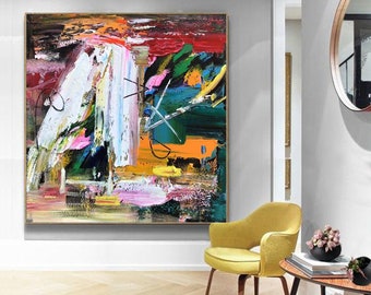 Bold Textured Abstract Art | Handmade Acrylic Painting | Red Blue Green Decor L607