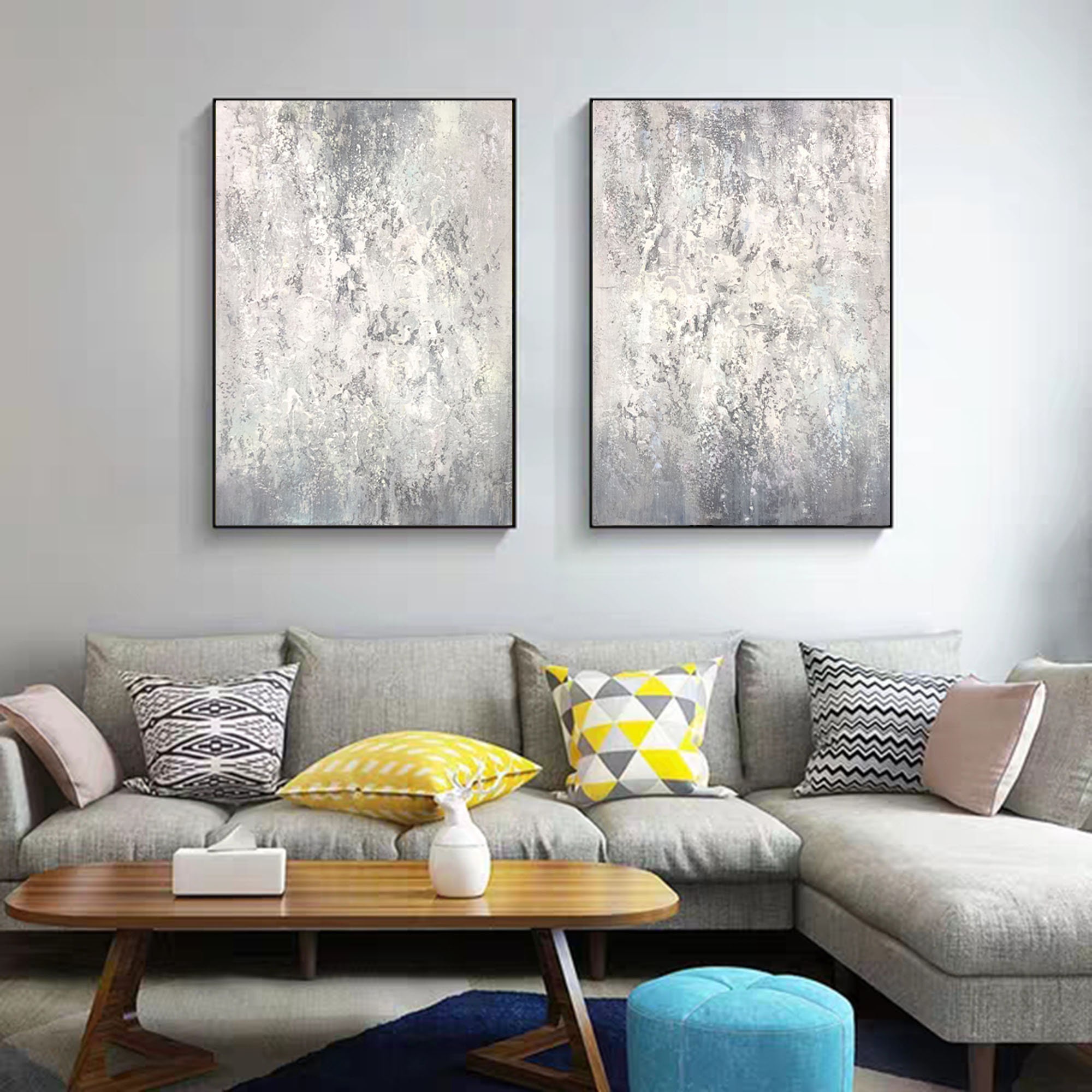 Large Abstract Wall Art Grey Painting on Canvas Original Etsy