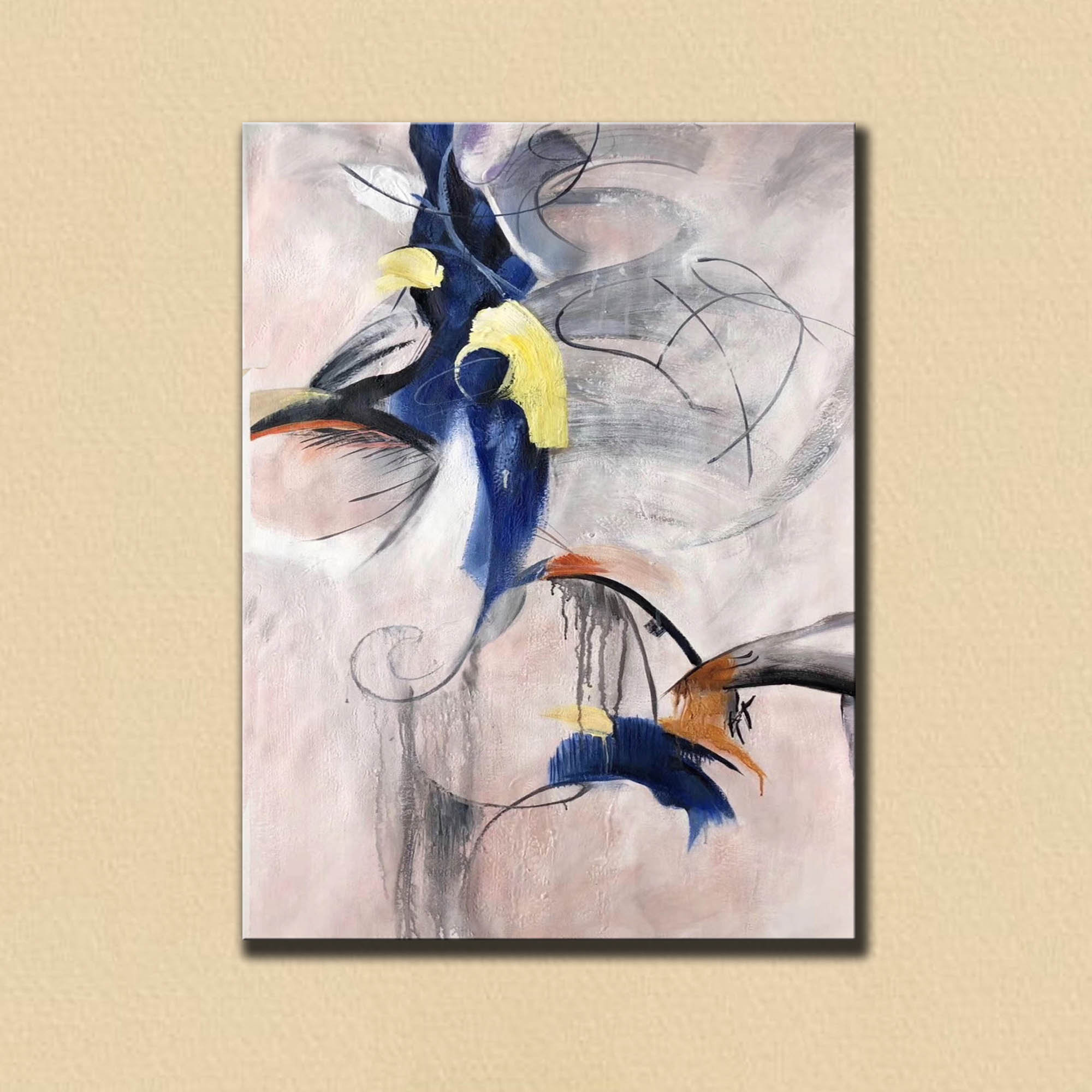 Original Abstract Painting | Handmade Textured Wall Art | Blue Yellow ...