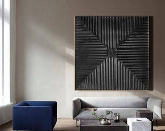 Original Black Textured Abstract Painting | Black Geometric Modern Wall Art A677