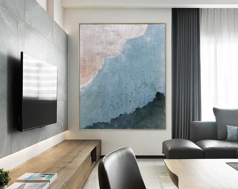 Large Abstract Wall Art Blue Abstract Painting Oversized Etsy