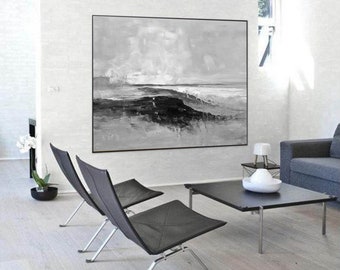 large painting on canvas original modern abstract painting black and white wall art extra large wall art canvas large abstract painting A16