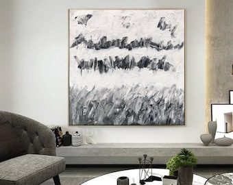 original wall art canvas, modern abstract painting on canvas, large canvas art, black and white painting, oversized wall art abstract A76
