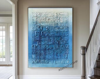 Original Blue Textured Abstract Painting – Modern Minimalist Wall Art - Handmade Modern Blue Gradient Wall Art A788