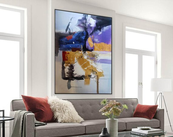 大きなキャンバスの壁アート、紫色の抽象画、大きなモダン抽象画