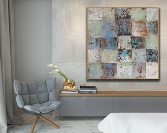 large abstract painting original, abstract oil painting on canvas, modern abstract painting with teal blue, oversized wall art canvas A670
