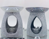 Light or Dark Grey Silver Glitter Pearl Iridescent Crushed Diamond Glass Diamanté Ceramic Oil Wax Warmer Burner