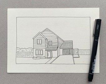 Custom hand drawn house Illustration, Home artwork, new home portrait