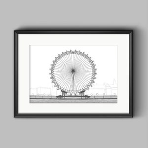 London Eye line art drawing digital drawn Mothers day gift, house warming, personal wedding print keepsake, anniversary simple line art gift