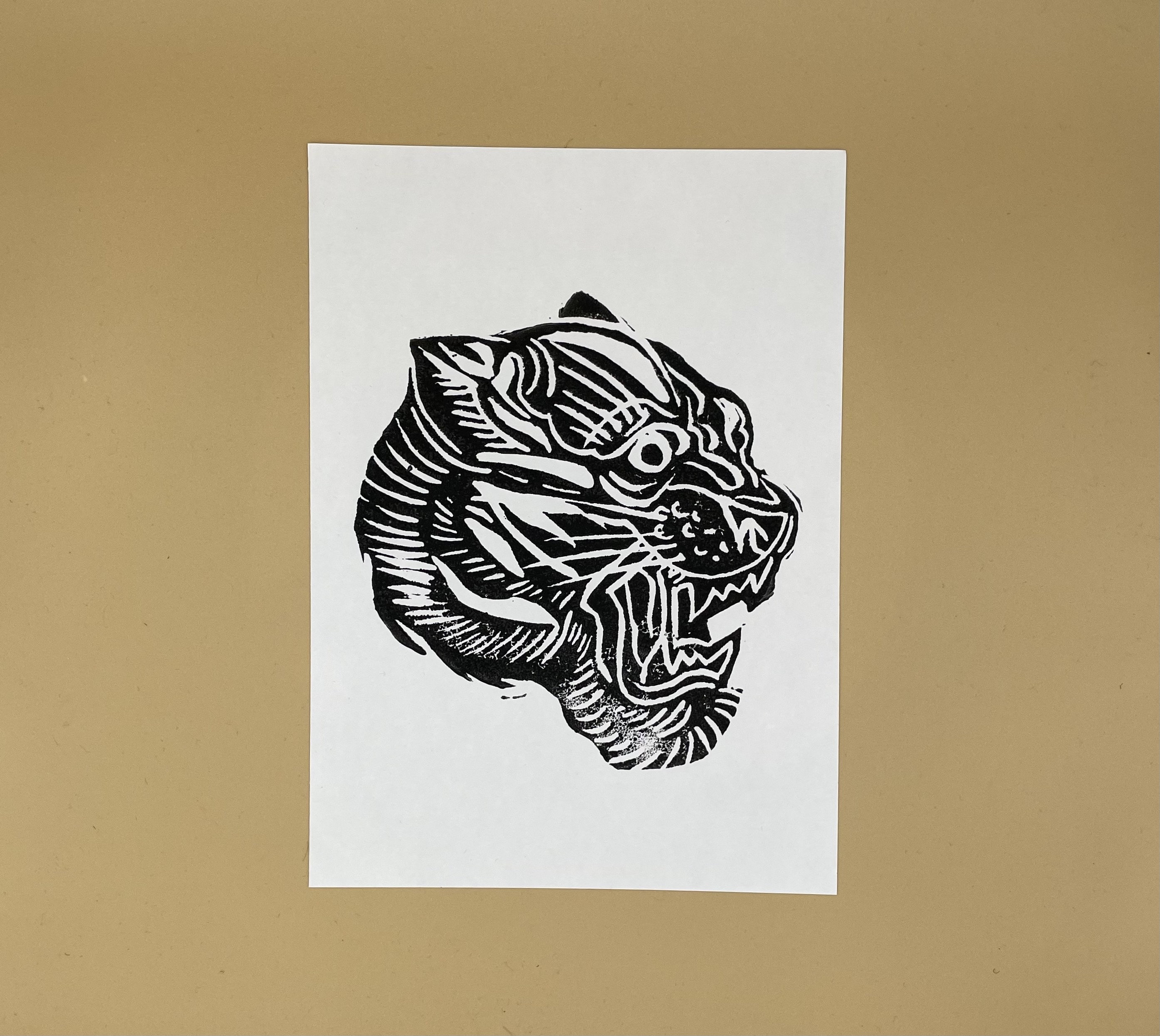 Jungle tiger linocut print, wild animal handmade linoprint, limited ed -  Little Rowan Redhead