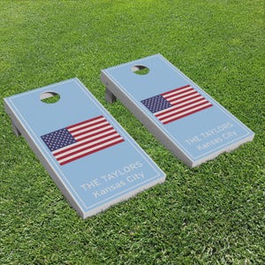 Luxury Eco-Friendly Personalized Cornhole Boards - Land of The Free American Flag - A Perfect Housewarming Or Graduation Gift!