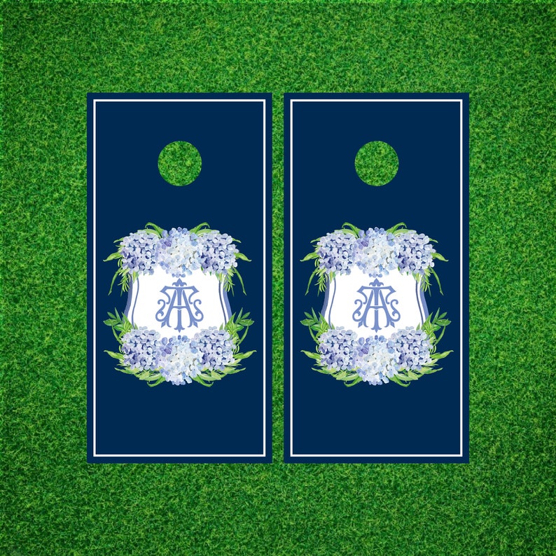 Luxury Custom Personalized Cornhole Boards  Hydrangea image 0