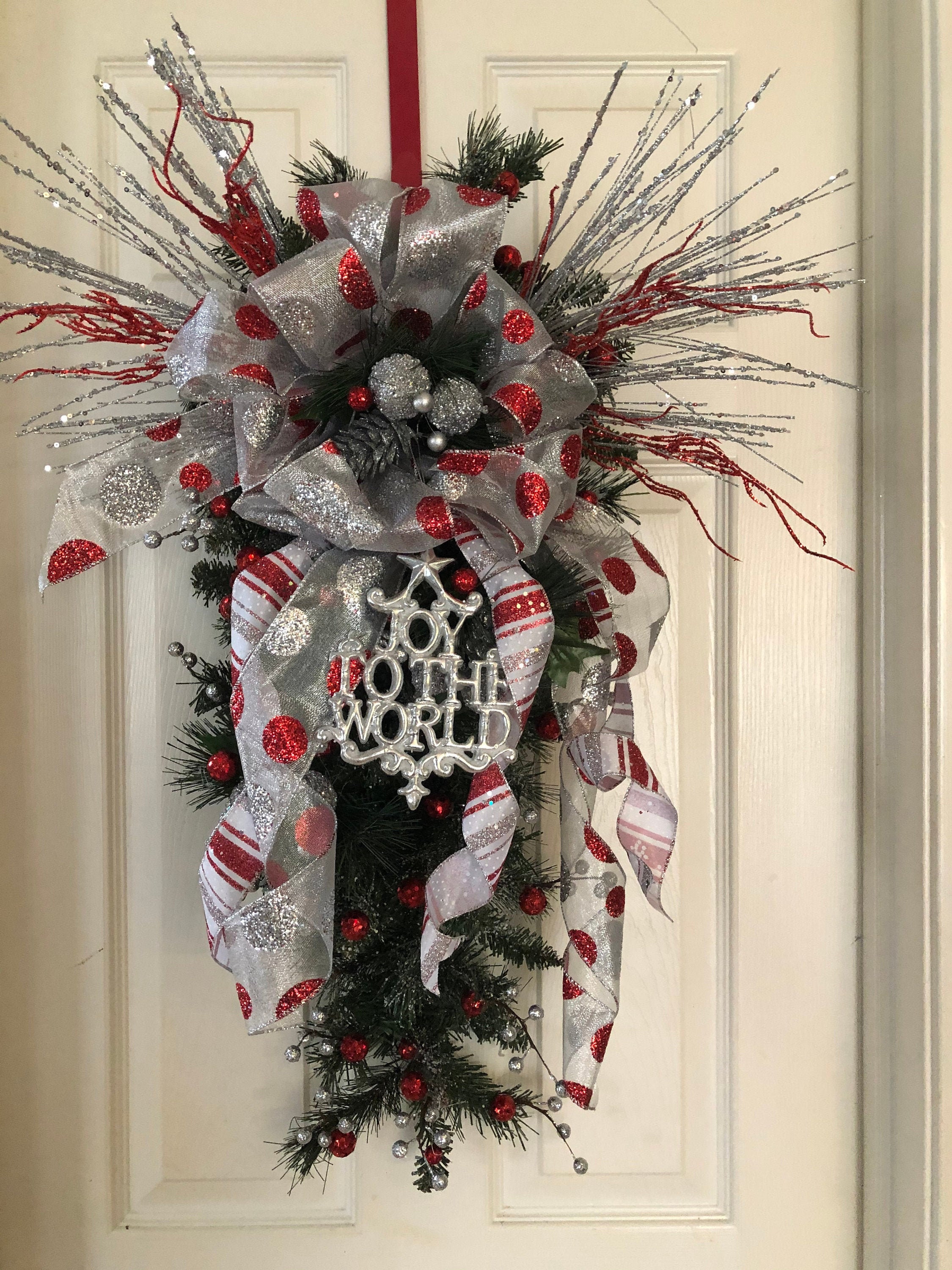 Christmas Door Swag Holiday Door Swag Puntos Polka Rojos Etsy
