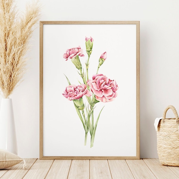 Carnation / January Flower / Birth Flower Watercolor / Instant Download / DIGITAL FILE ONLY