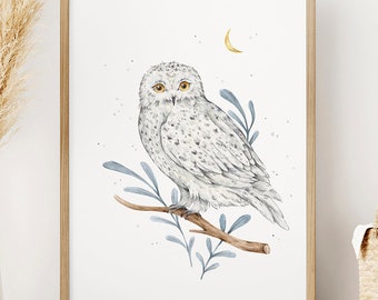 Snowy Owl Watercolor art / White Owl Watercolor / Printable Owl Art / Instant Download / DIGITAL FILE ONLY