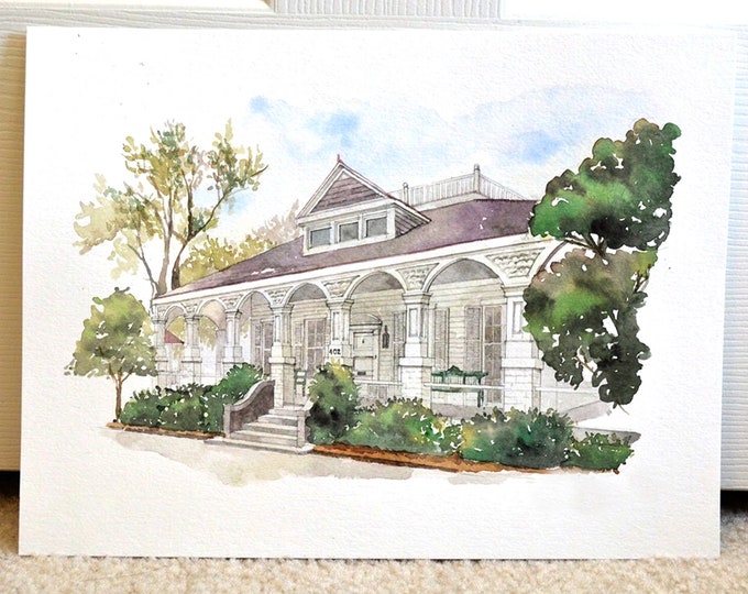 Custom Watercolor Wedding Venue Portrait, Anniversary Gift