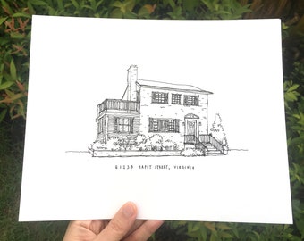 Custom home sketch / Pen and ink house drawing / house illustration / realtor house gift