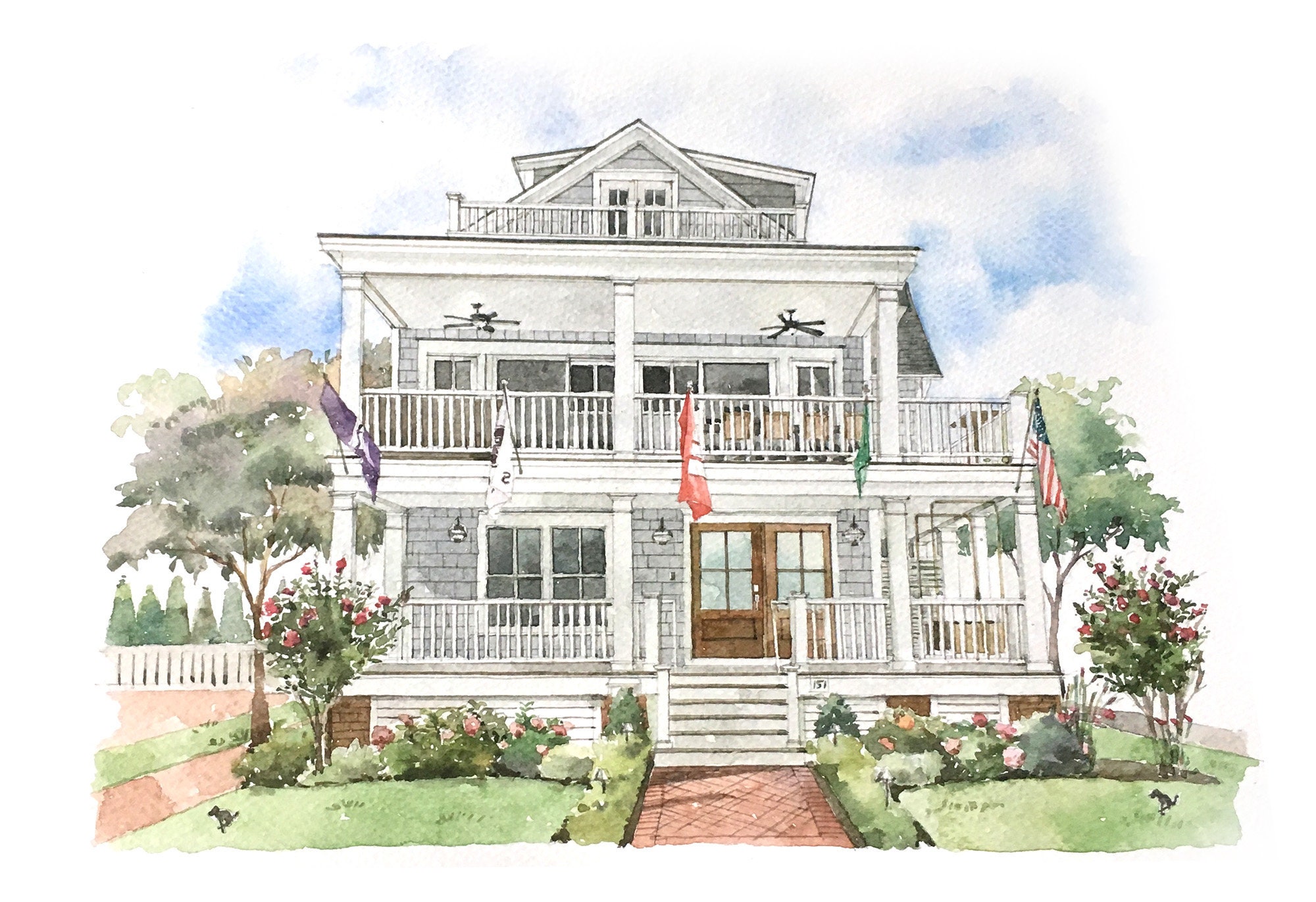Custom House Portrait / Hand-painted Watercolor of Your Home / | Etsy