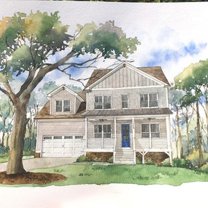 Custom House Watercolor Portrait: Hand-Painted Home Illustration