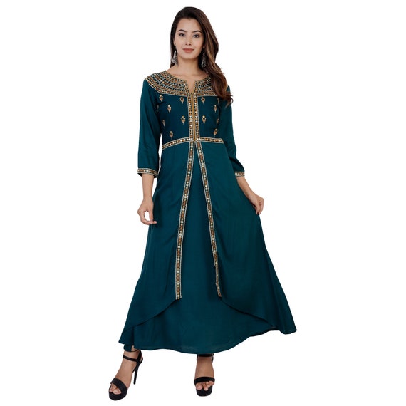 Indian Kurti Kurta Women Pakistani Long Tunic Designer Ethnic Floral Gown Tees