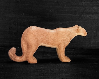 Wooden Toy Cougar - Wooden Cougar Figurine - Panther - Puma - Mounain Lion