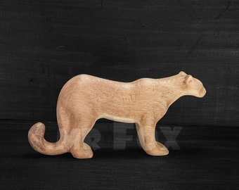 Wooden Cougar Figurine - Mountain Lion Figurine - Panther Figure - Puma Statue - Handmade Wooden Animal Toy - Handmade Gift - Waldorf Toys