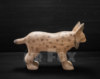 Lynx jouet en bois - Figurine de lynx en bois - Jouet de lynx roux en bois - Chat sauvage en bois