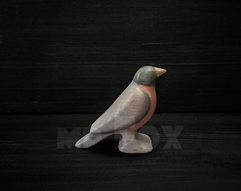 Wooden Robin Figurine - Waldorf Wooden Toy - Montessori Wooden Toy - Wooden Bird Figurine - Robin Gifts - Robin Ornament -