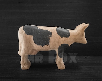 Wooden Cow Figurine - Wooden Farm Animals - Wooden Animal Toys - Waldorf Toys - Montessori Toys - Nursery Decor
