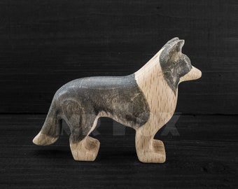 Wooden Toy  Dog - Border Collie Figurine - Wooden Dog Figurine - Wooden Farm Animal - Farm Animal Toy - Wooden Collie Toy