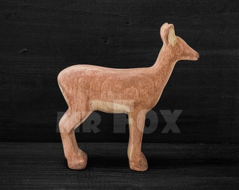 Wooden Deer Toy  - Handcarved Deer Figurine - Doe Figure - Woodland Animals - Teacher Appreciation Gift - Forest Aesthetic - Fall Aesthetic