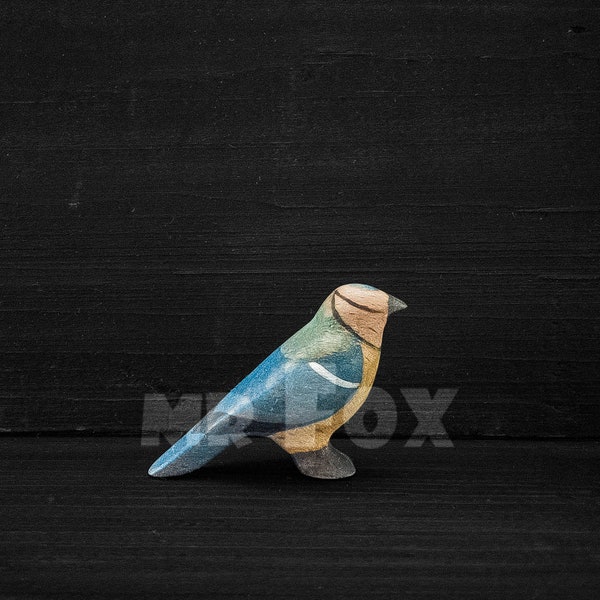 Wooden Blue Tit Figurine - Forestcore Aesthetic - Cottagecore Decor - Wooden Bird Figurine - North American Birds - Bird Watching