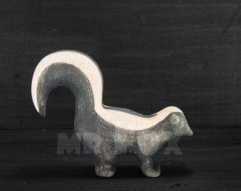 Wooden Skunk Figurine - Striped Skunk Toy - Rustic Decor - Modern Folk Art - Waldorf Toys - Kindergarten Classroom Decor - Small World Play
